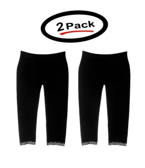 2 Girls Leggings (7-16 Black) Full-length with Lace & elastic waistband