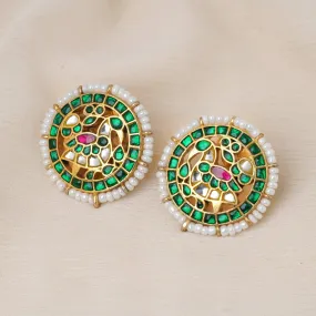 925 Silver Gold Plated  Peacock Kundan Stud