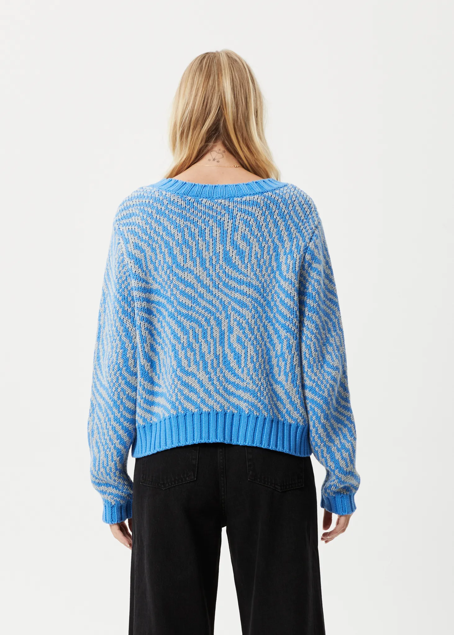 AFENDS Womens Shadows - Knitted Crew Neck Jumper - Arctic