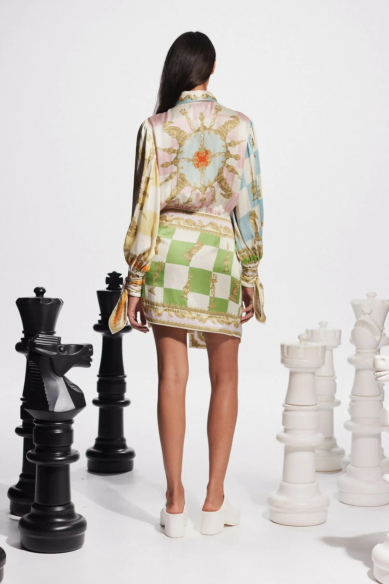 Alemais Checkmate Silk Mini Dress In Multi