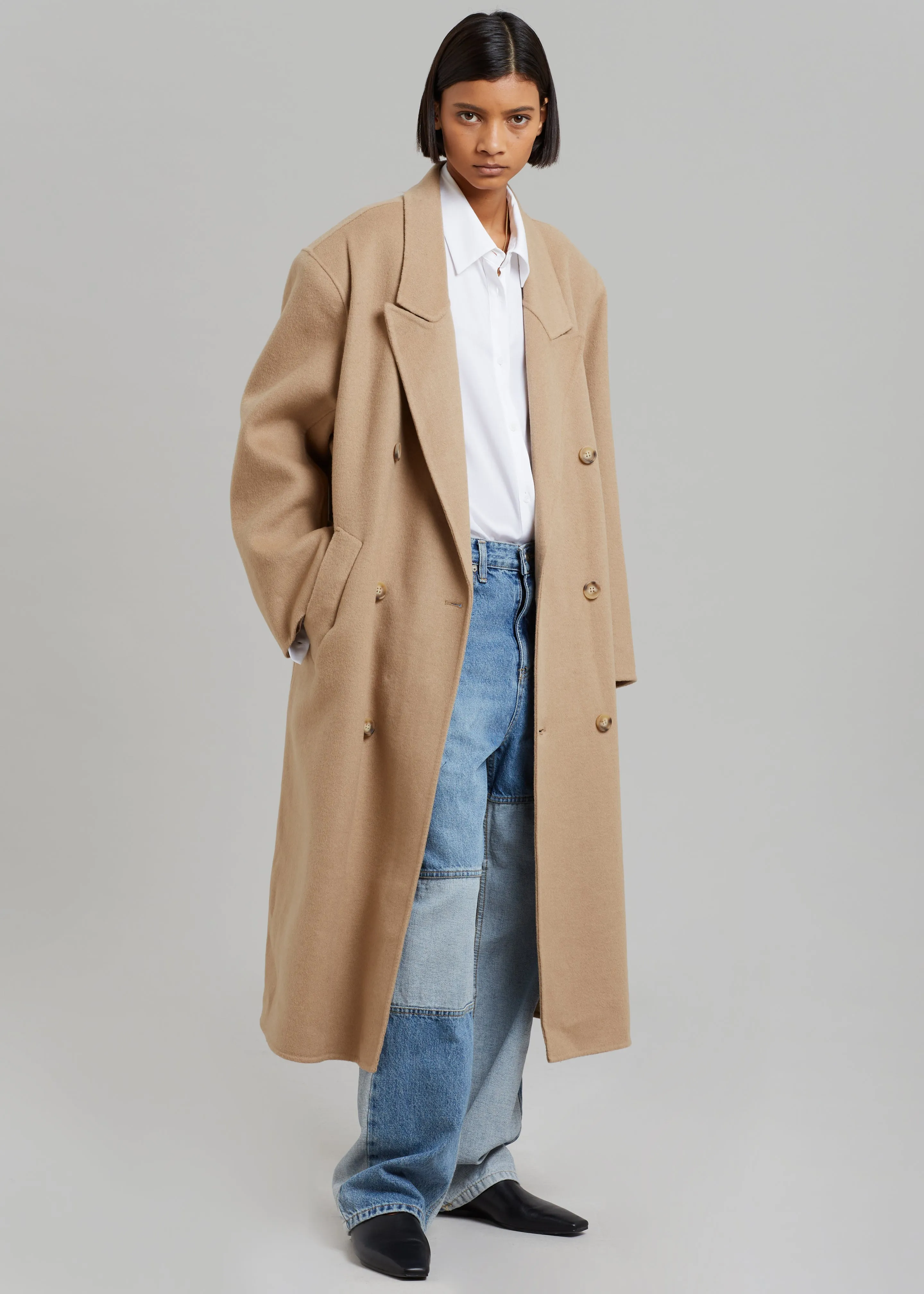 Alexis Padded Shoulder Coat - Camel