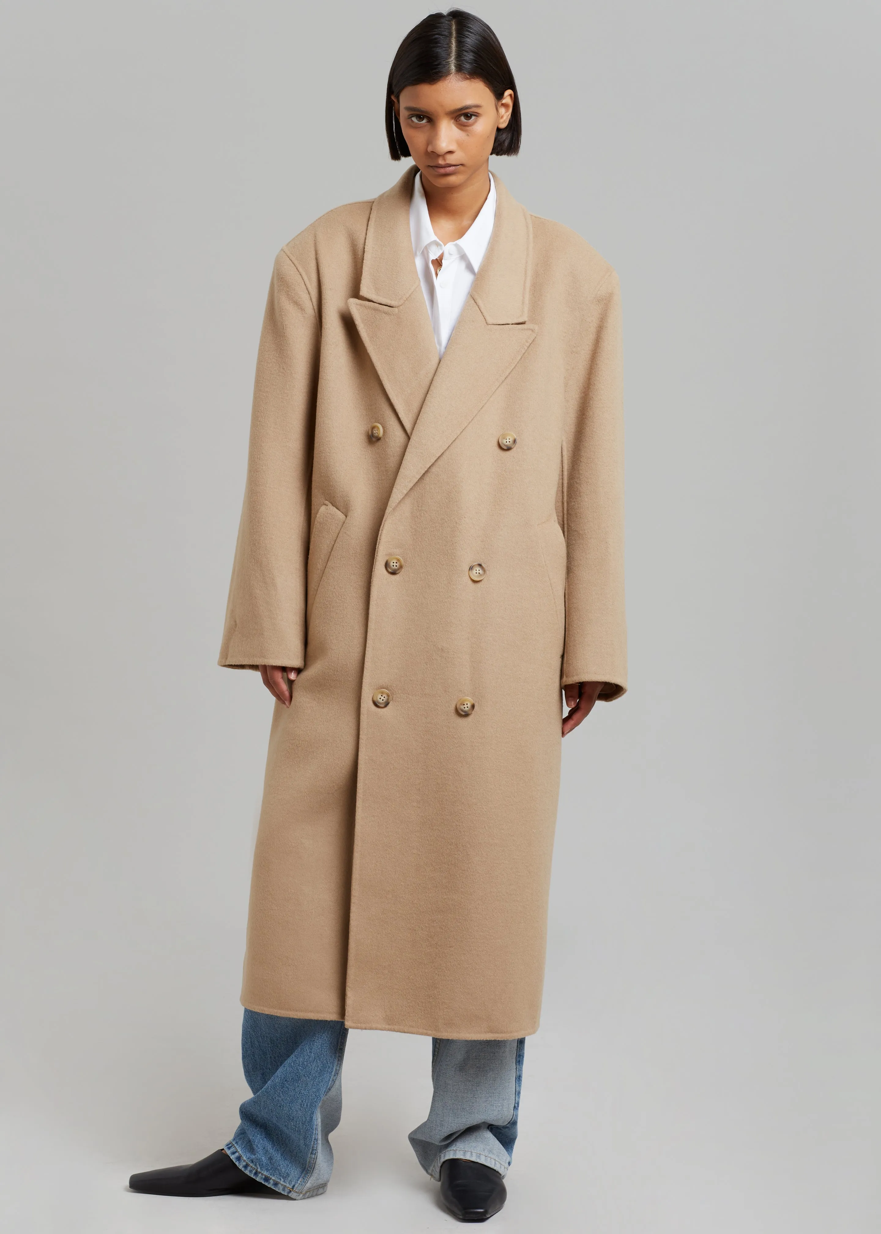 Alexis Padded Shoulder Coat - Camel