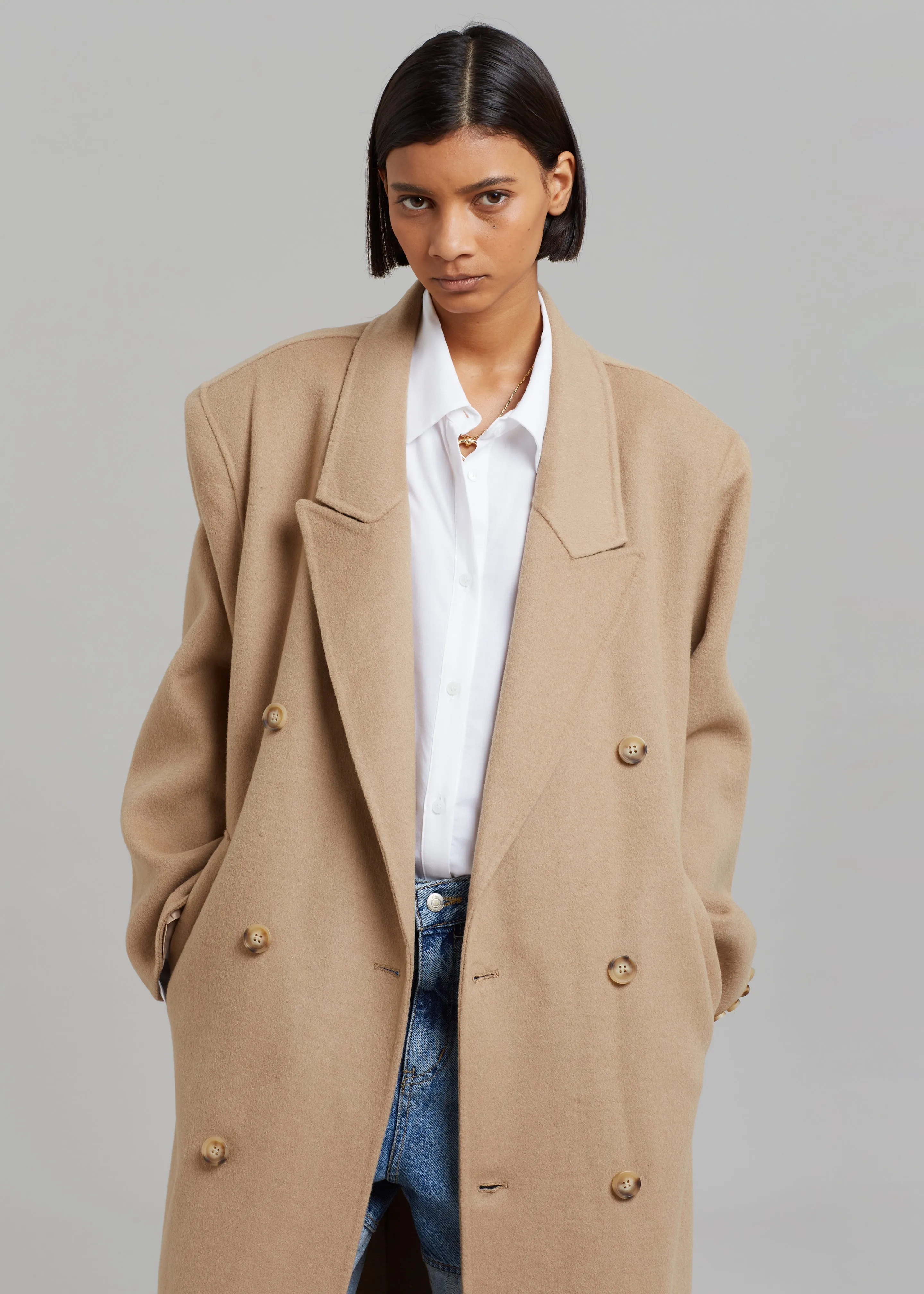 Alexis Padded Shoulder Coat - Camel