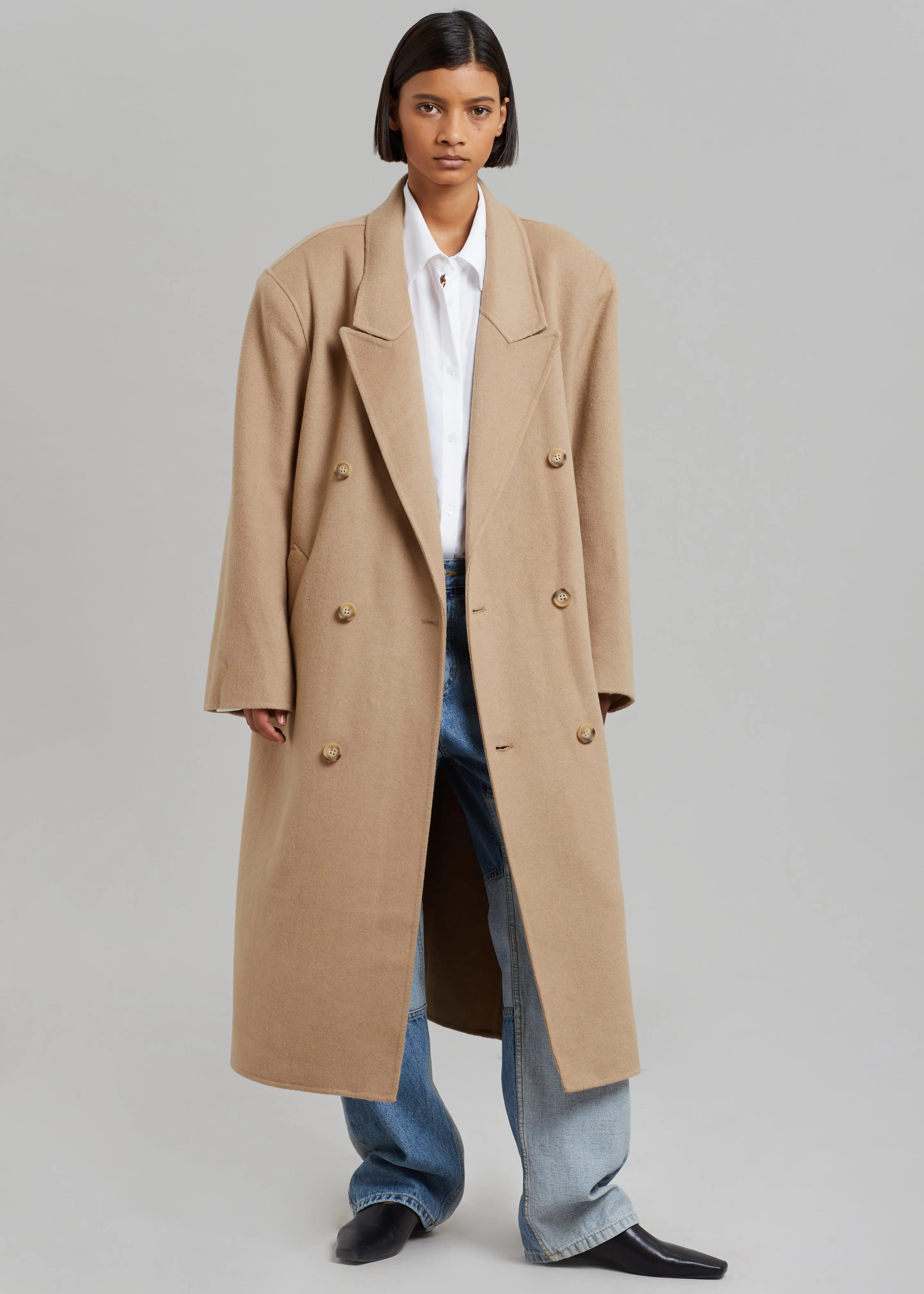 Alexis Padded Shoulder Coat - Camel