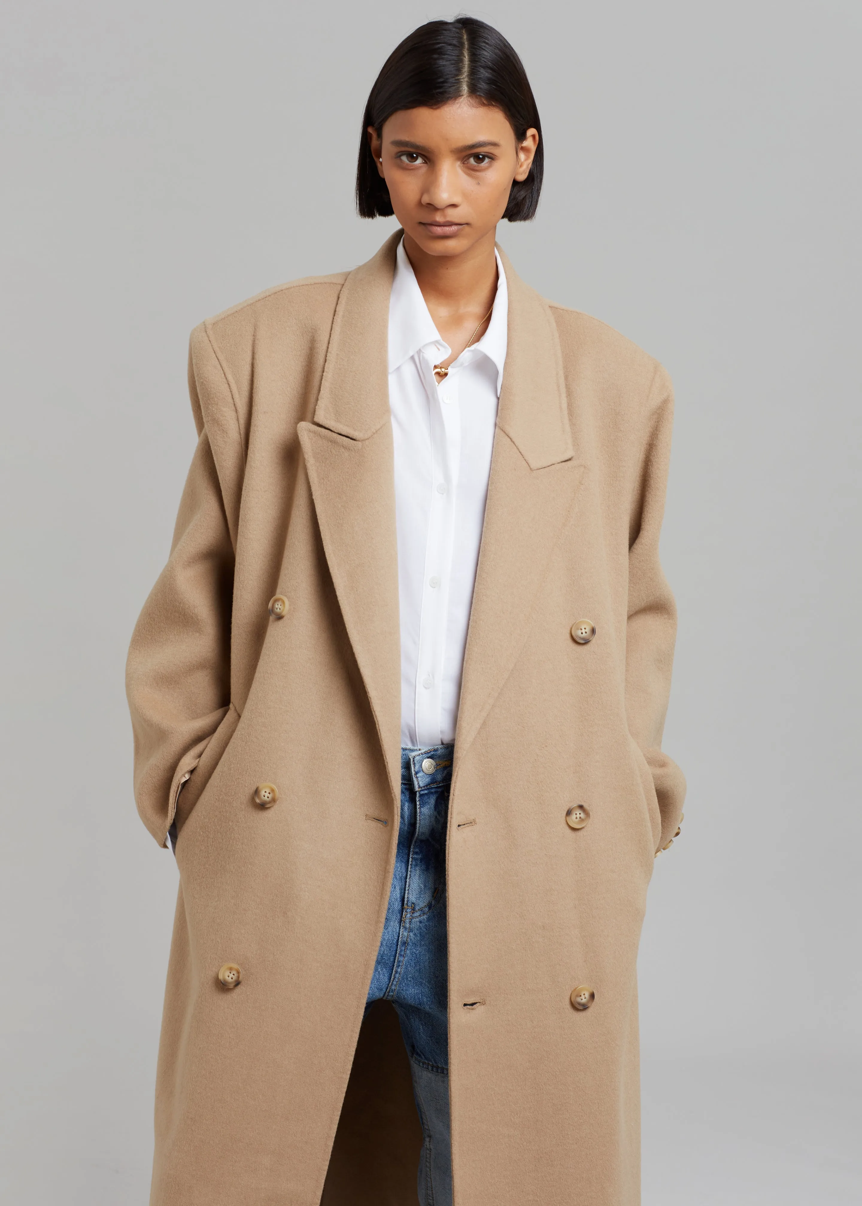 Alexis Padded Shoulder Coat - Camel