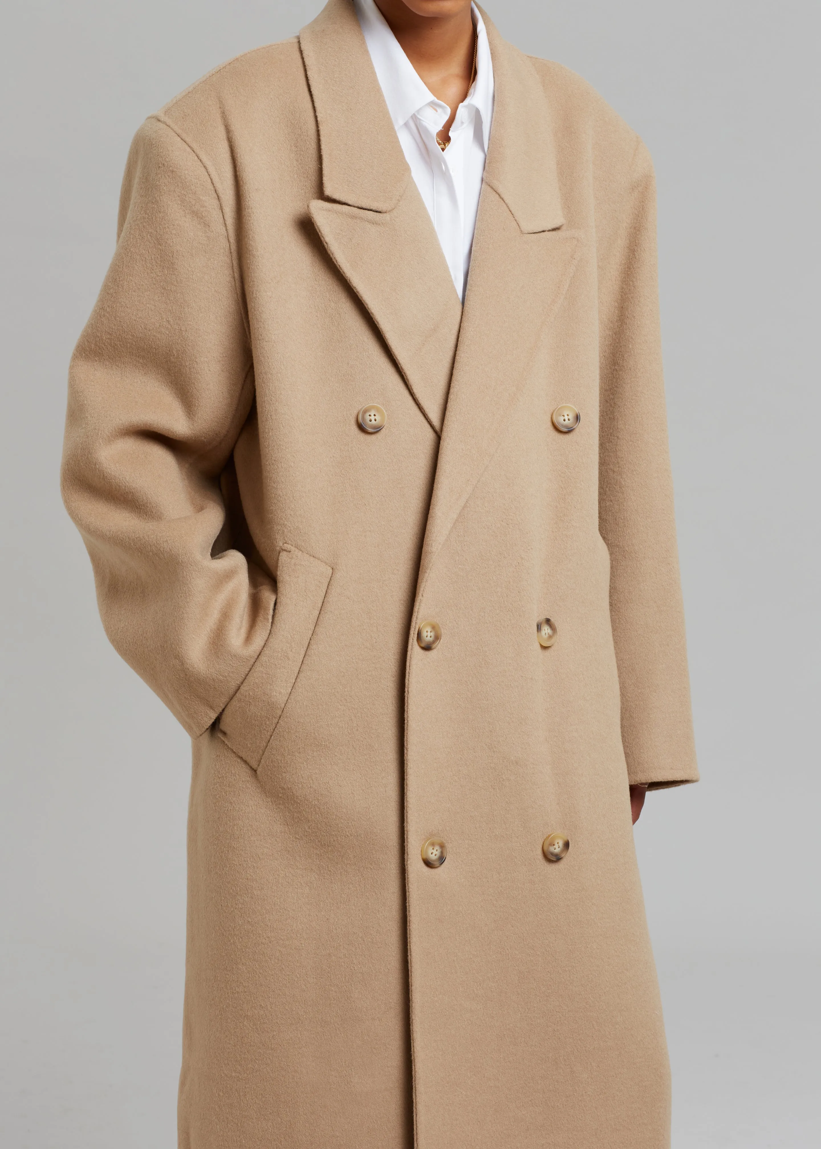 Alexis Padded Shoulder Coat - Camel