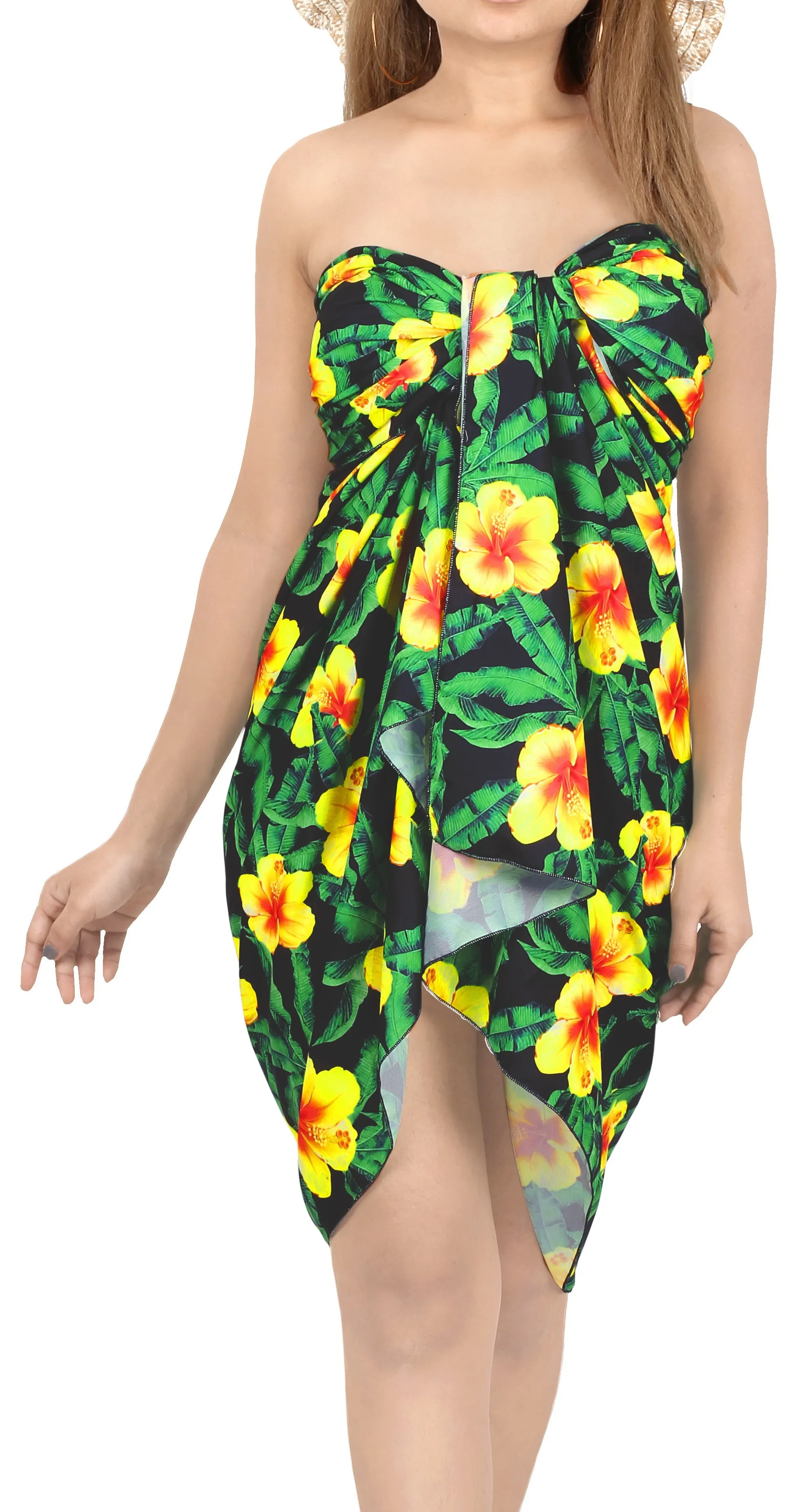 Allover Tropical Florals Printed Beach Wrap For Women