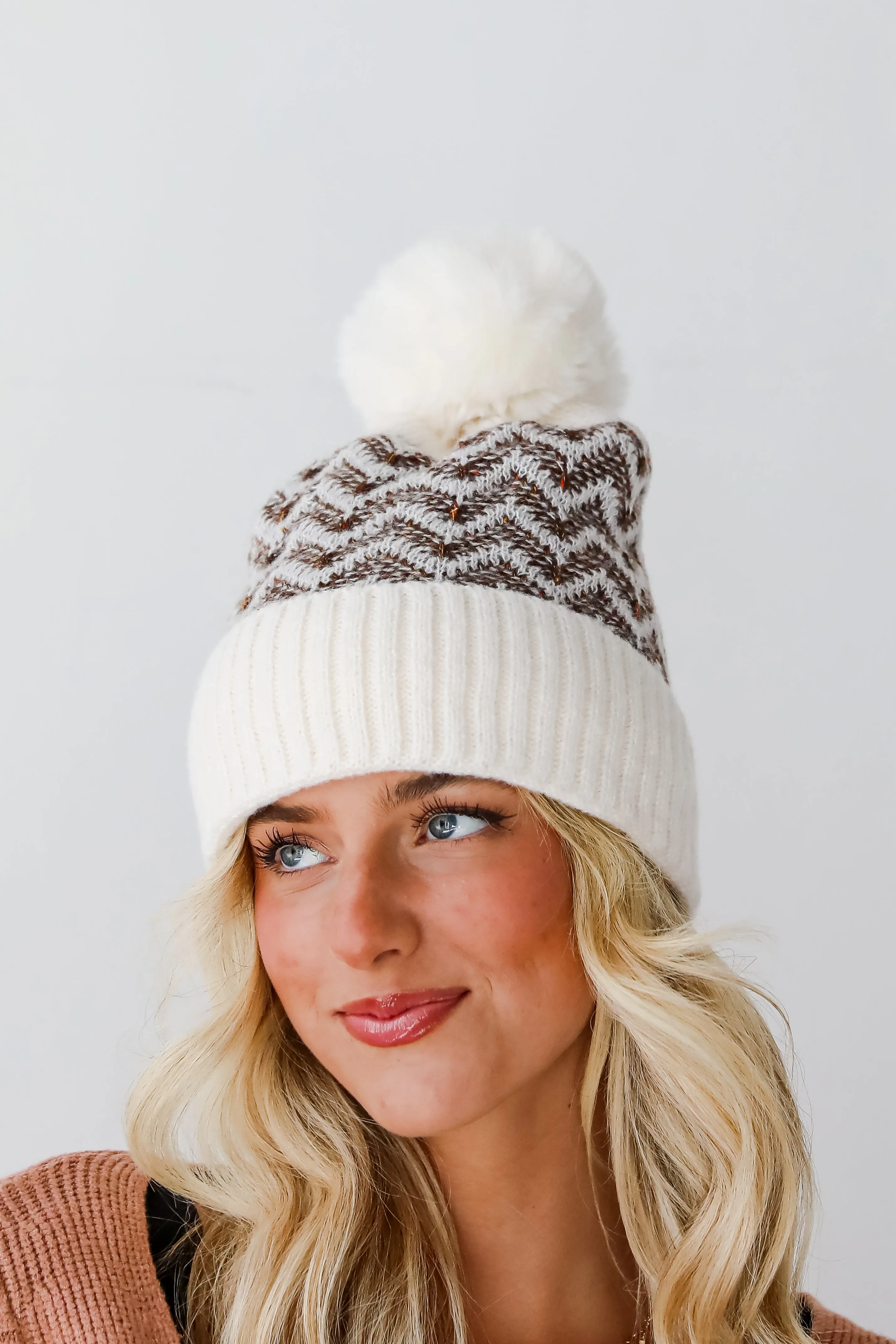 Alpine Poise Ivory Pom Pom Beanie - DOORBUSTER