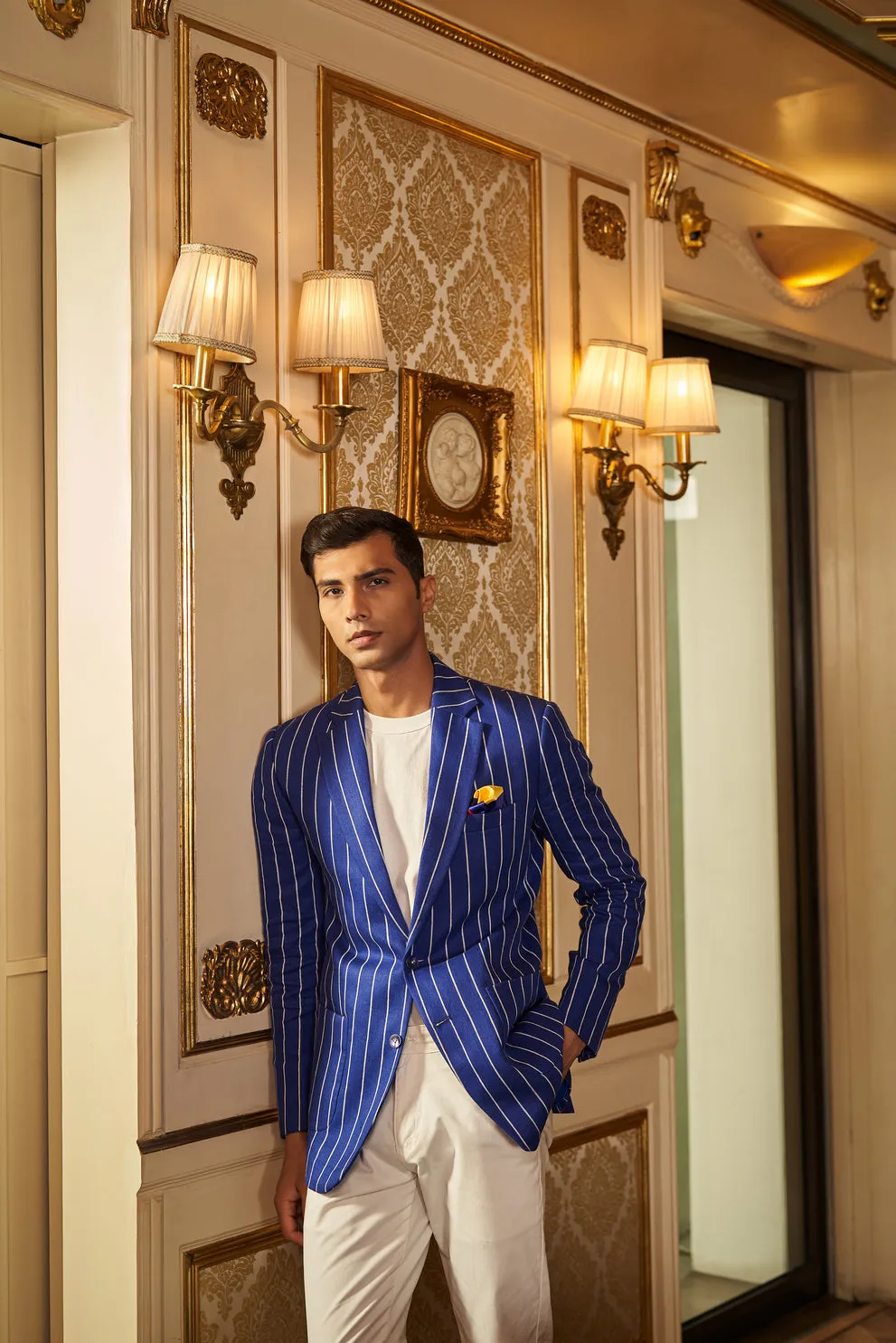 Amalfi Linen Blue Jacket With White Pinstripes