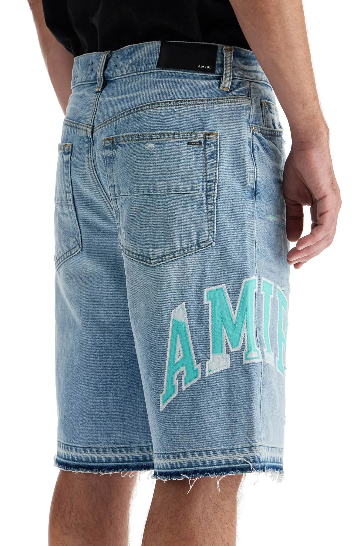 Amiri Denim Logo Varsity Bermuda Shorts