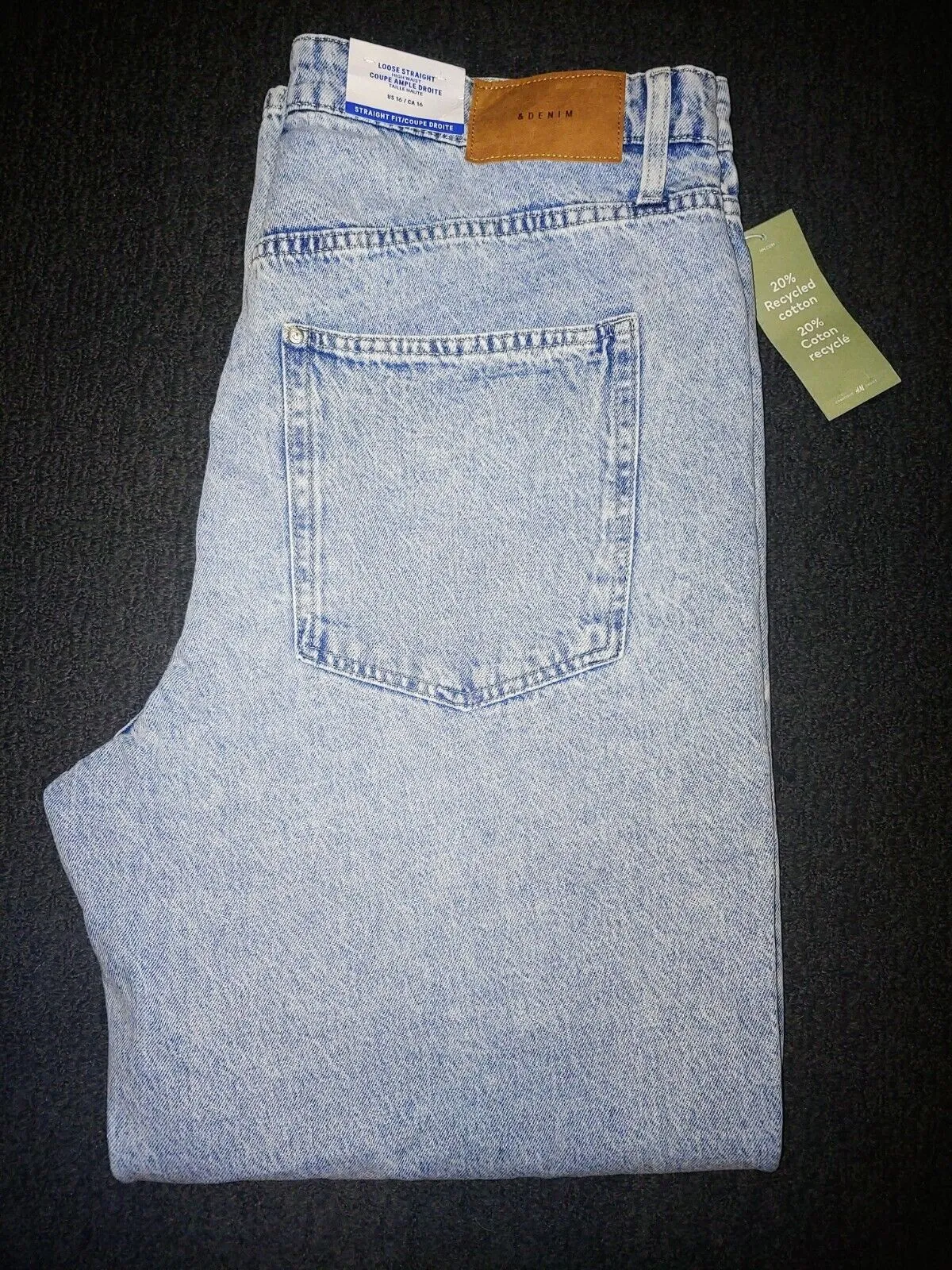 &denim by H&M Loose Straight Fit, Recycled 100% Cotton Jeans Size 16