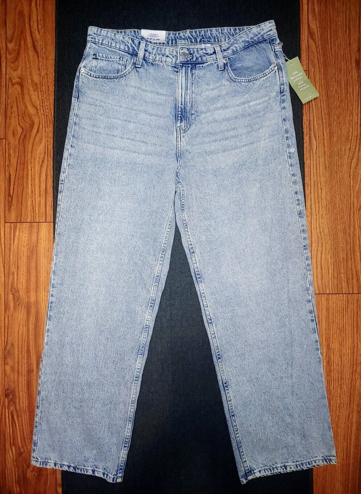 &denim by H&M Loose Straight Fit, Recycled 100% Cotton Jeans Size 16