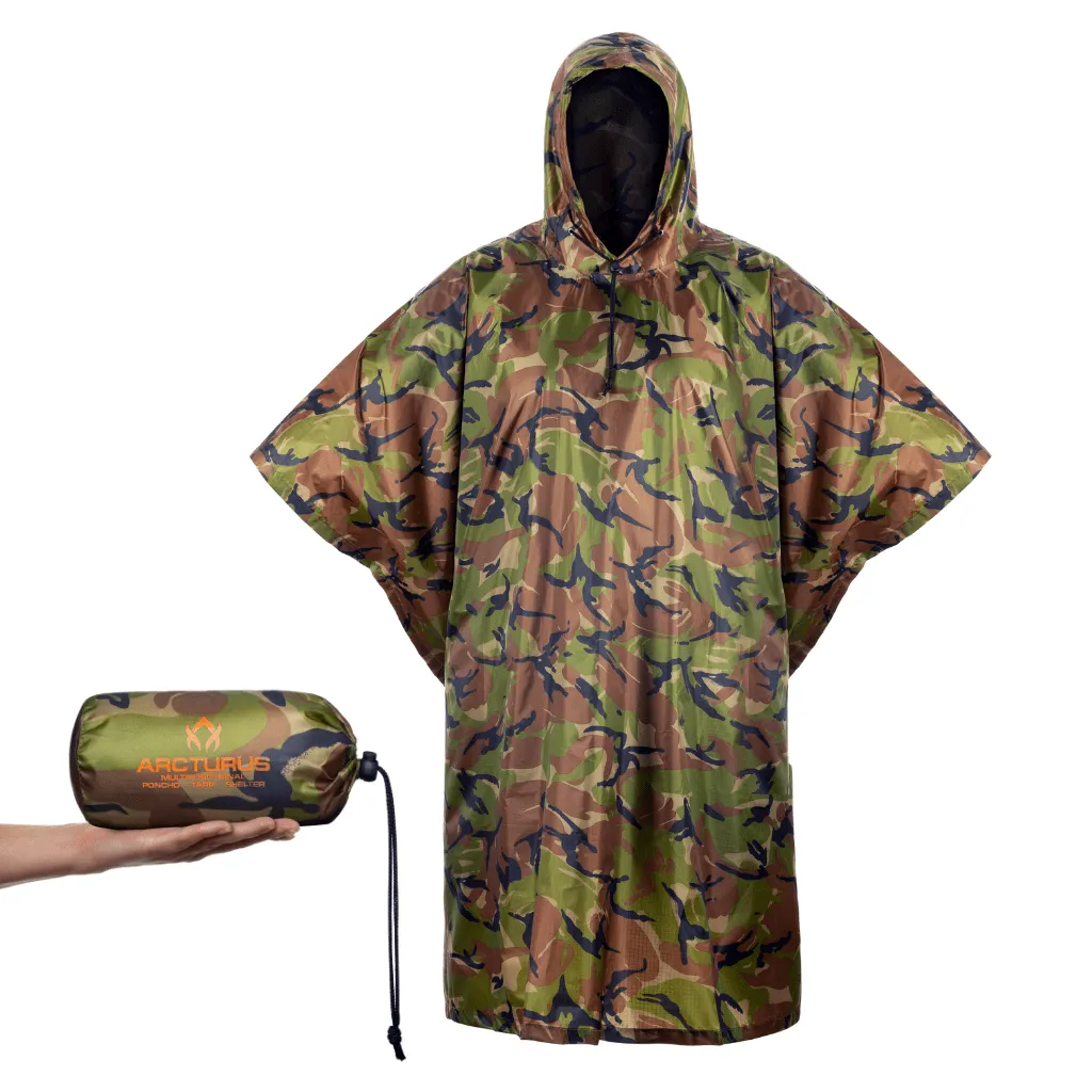 Arcturus Lightweight Waterproof Rain Poncho - Camo