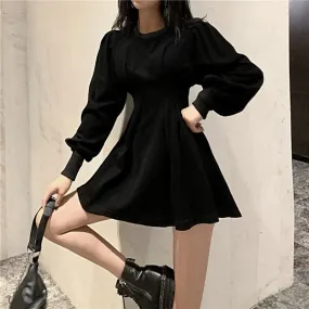 Autumn Black Mini Dress Spring Fashion Korean Style Wrap Long Sleeve Pleated Dress Casual Wrap Streetwear Women Kpop