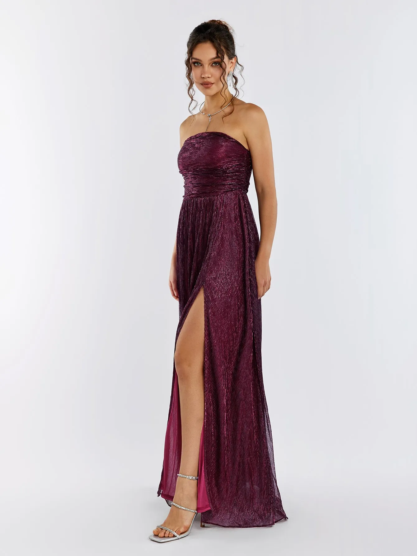 Backless Glitter Tube Maxi Dress