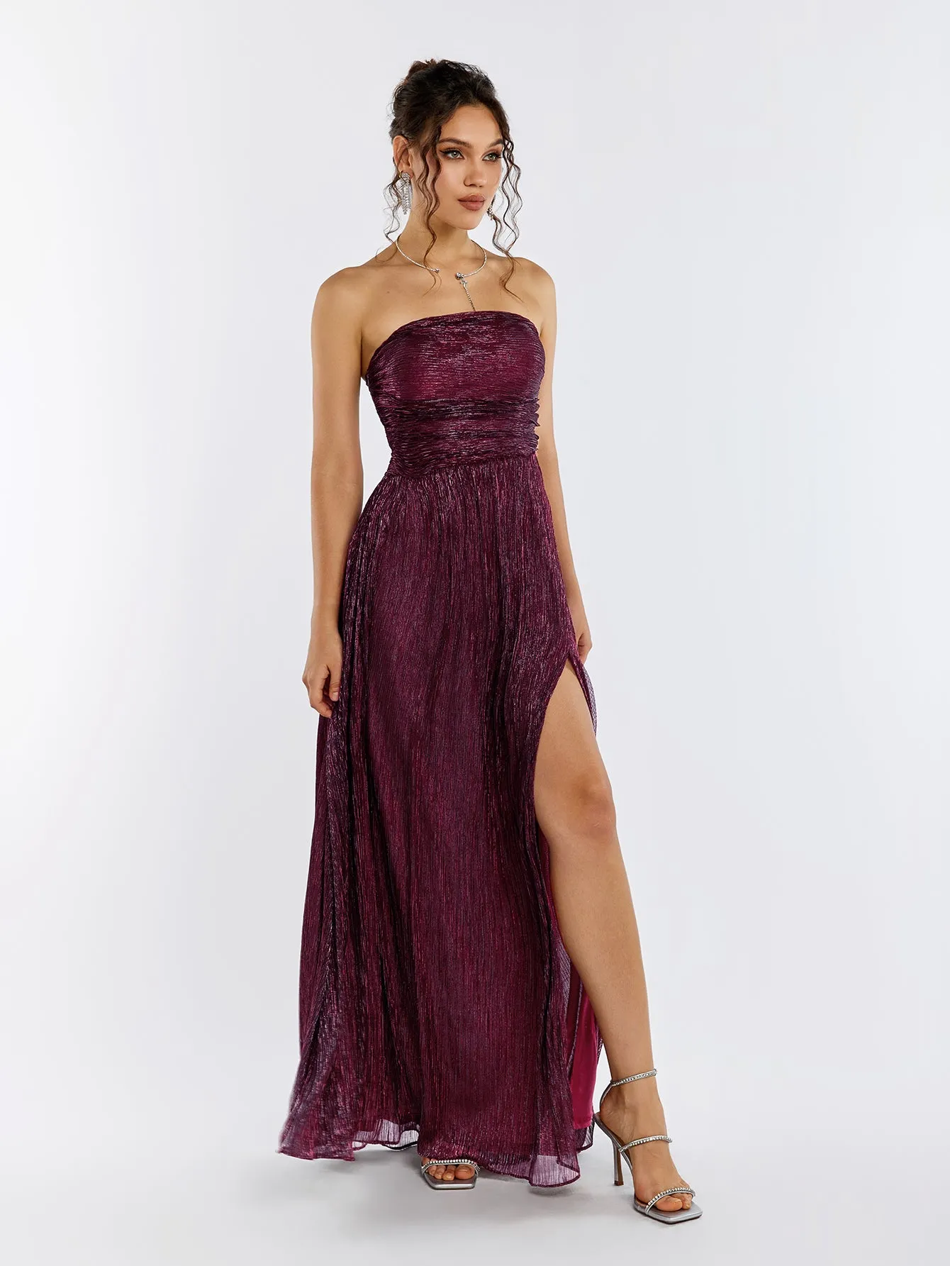 Backless Glitter Tube Maxi Dress