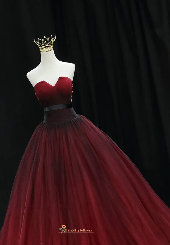 Ball Gown Black and Red Tulle Wedding Dress