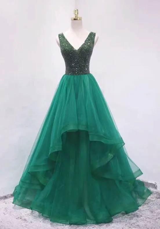 Ball Gown Tiered Skirt Green Prom Dress