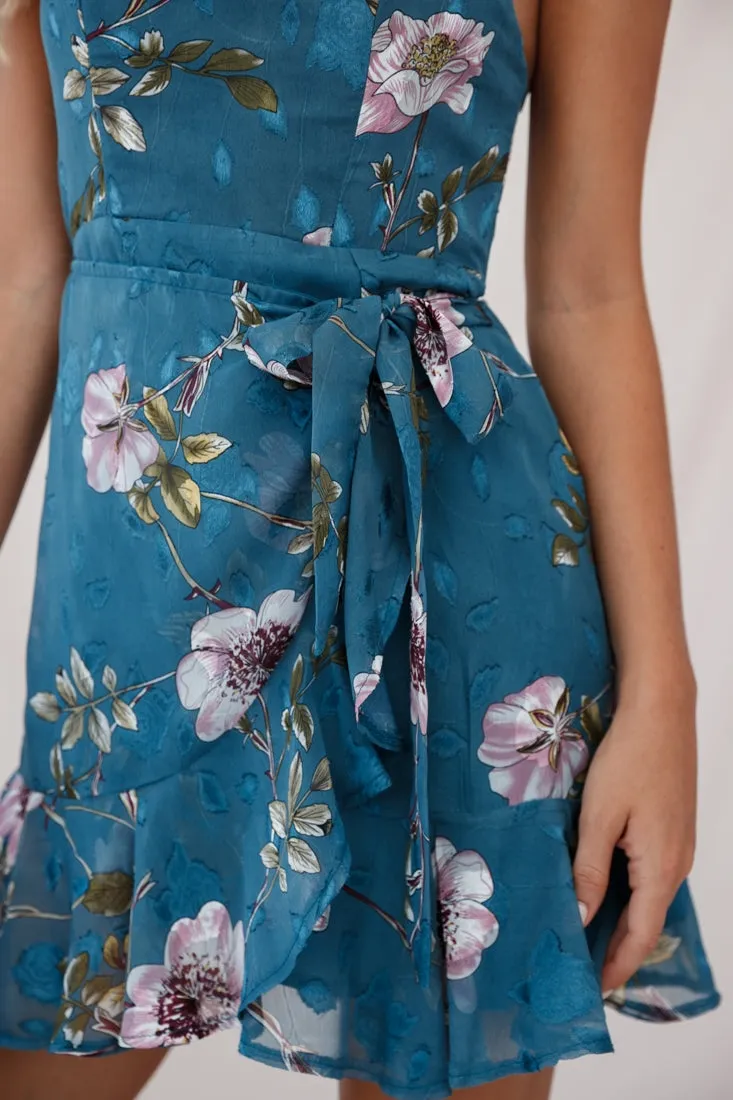 Banksia Bandeau Wrap Dress Floral Print Teal