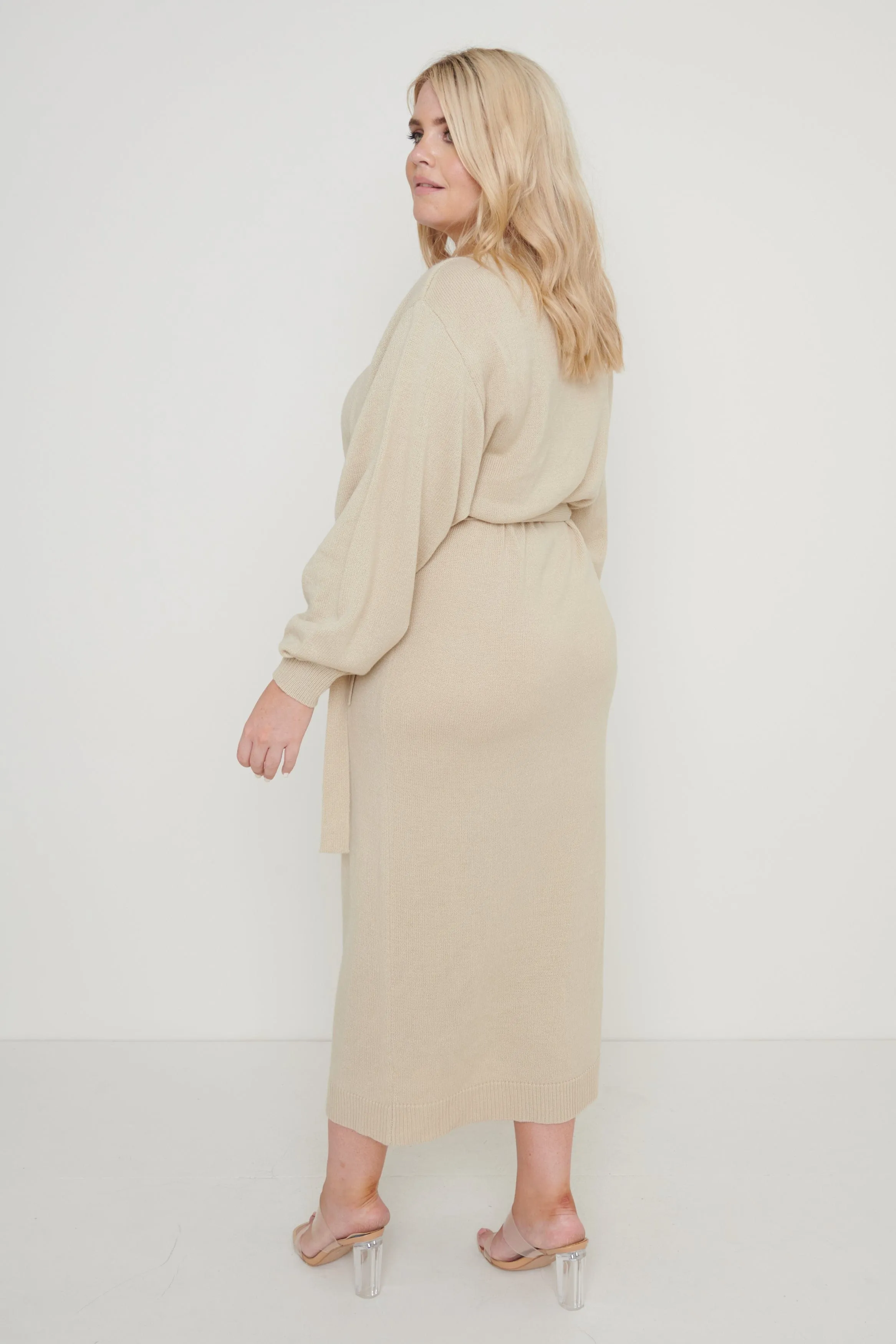 Beau Wrap Midi Dress - Beige