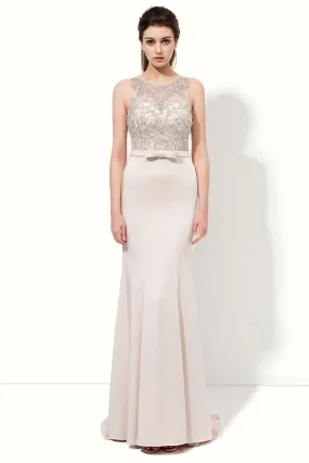 Beign Modest Long Evening Dress With Belt Prom Dresses