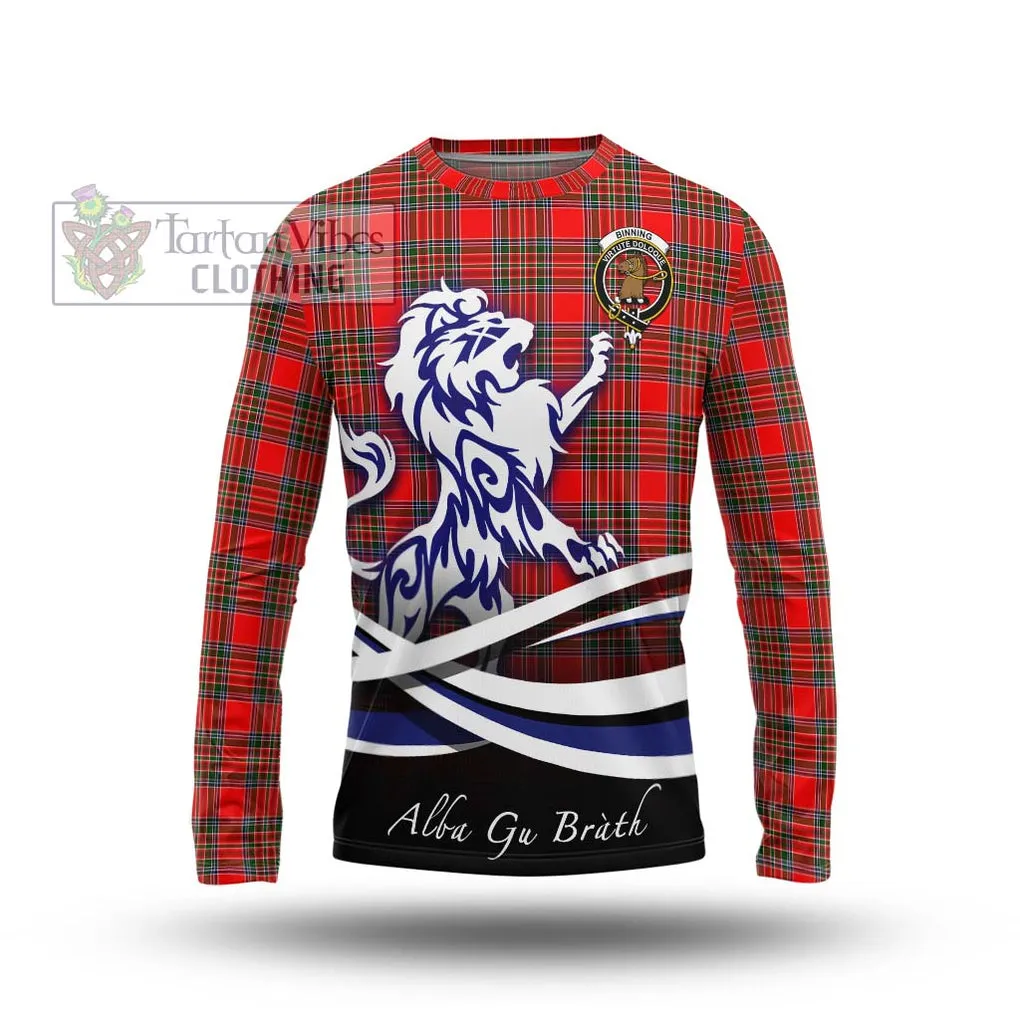 Binning Tartan Long Sleeve T-Shirt with Alba Gu Brath Regal Lion Emblem