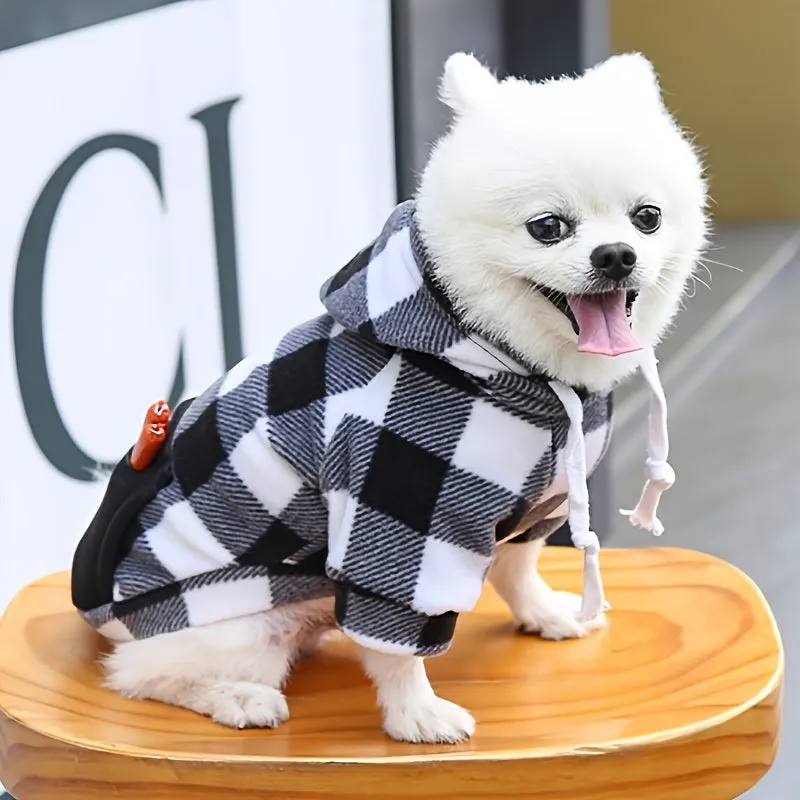 Black and White Plaid Zip Pocket Hoodie for Dogs