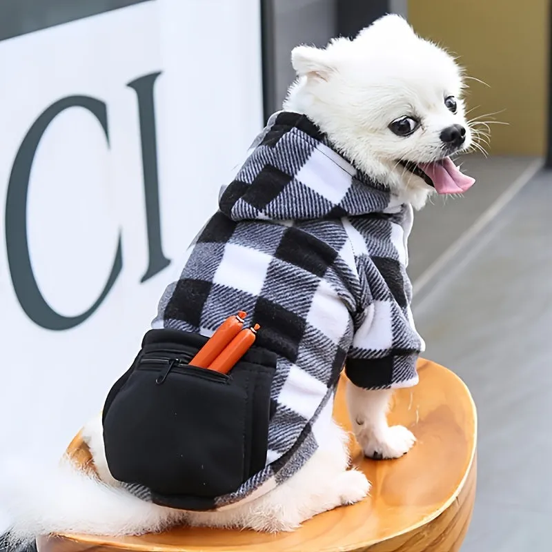 Black and White Plaid Zip Pocket Hoodie for Dogs