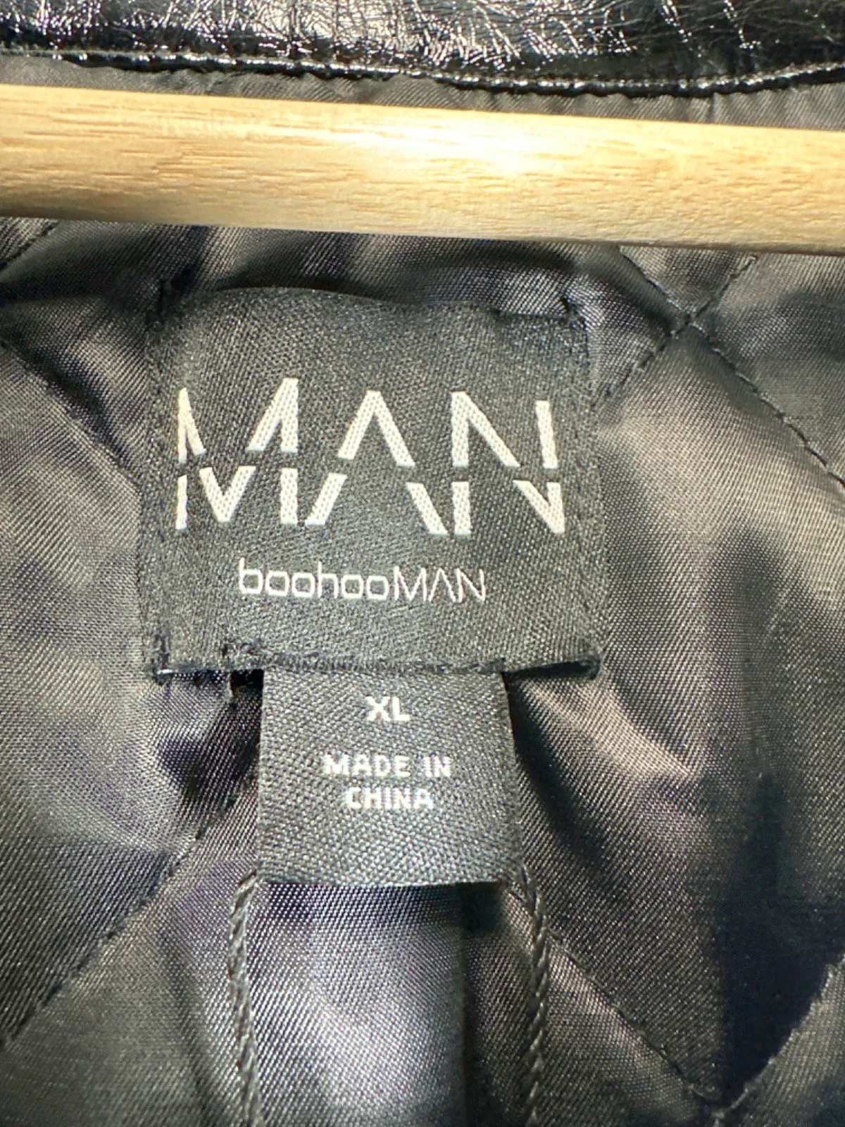 Boohoo Man Black Boxy Fit PU Panel Moto Bomber UK XL