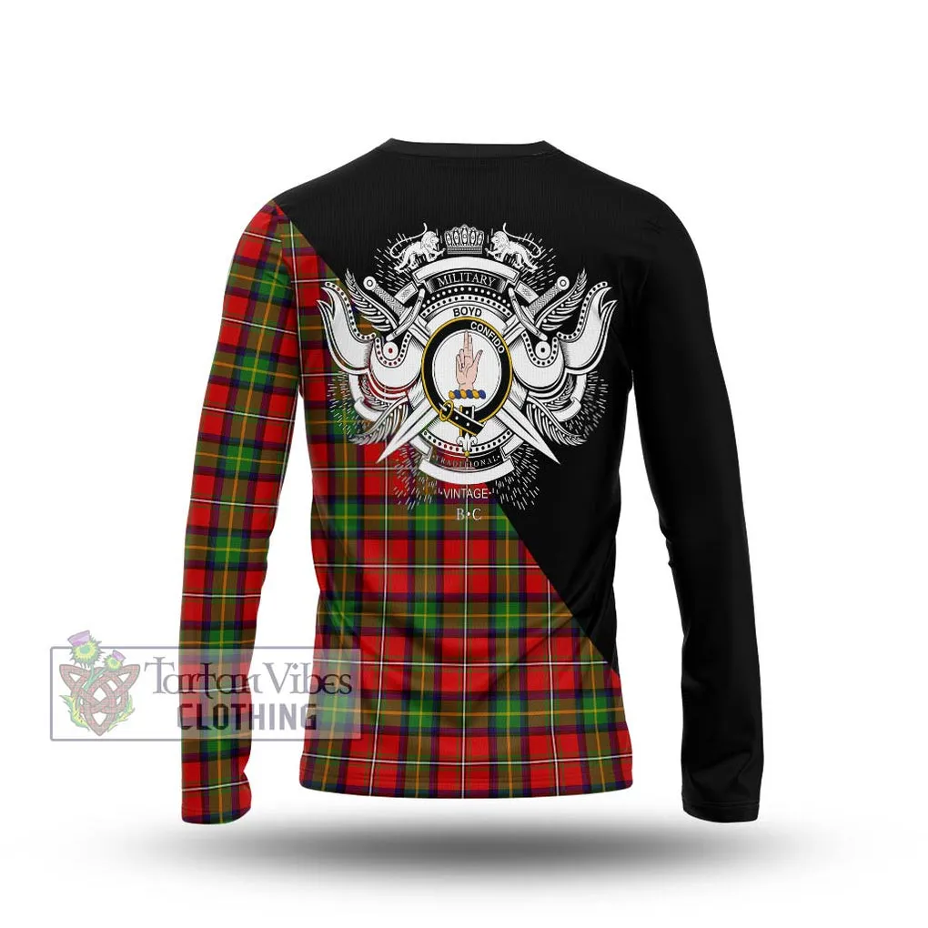 Boyd Tartan Long Sleeve T-Shirt with Family Crest and Military Logo Style