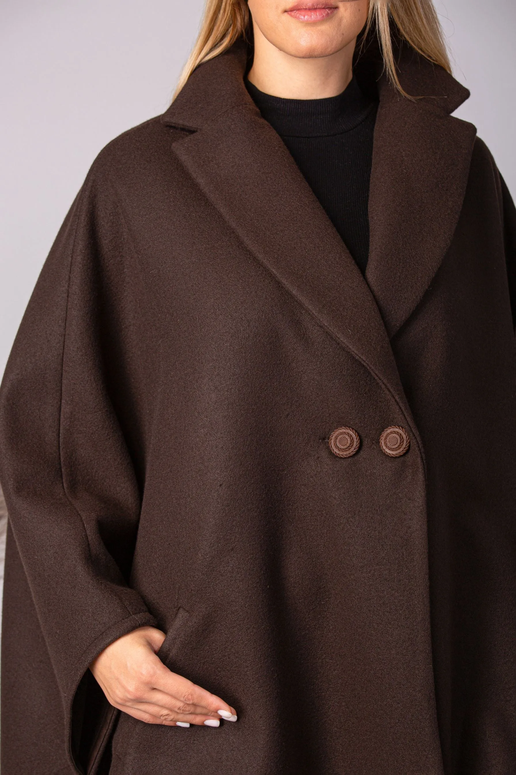 Brown Collared Loose Cape Coat