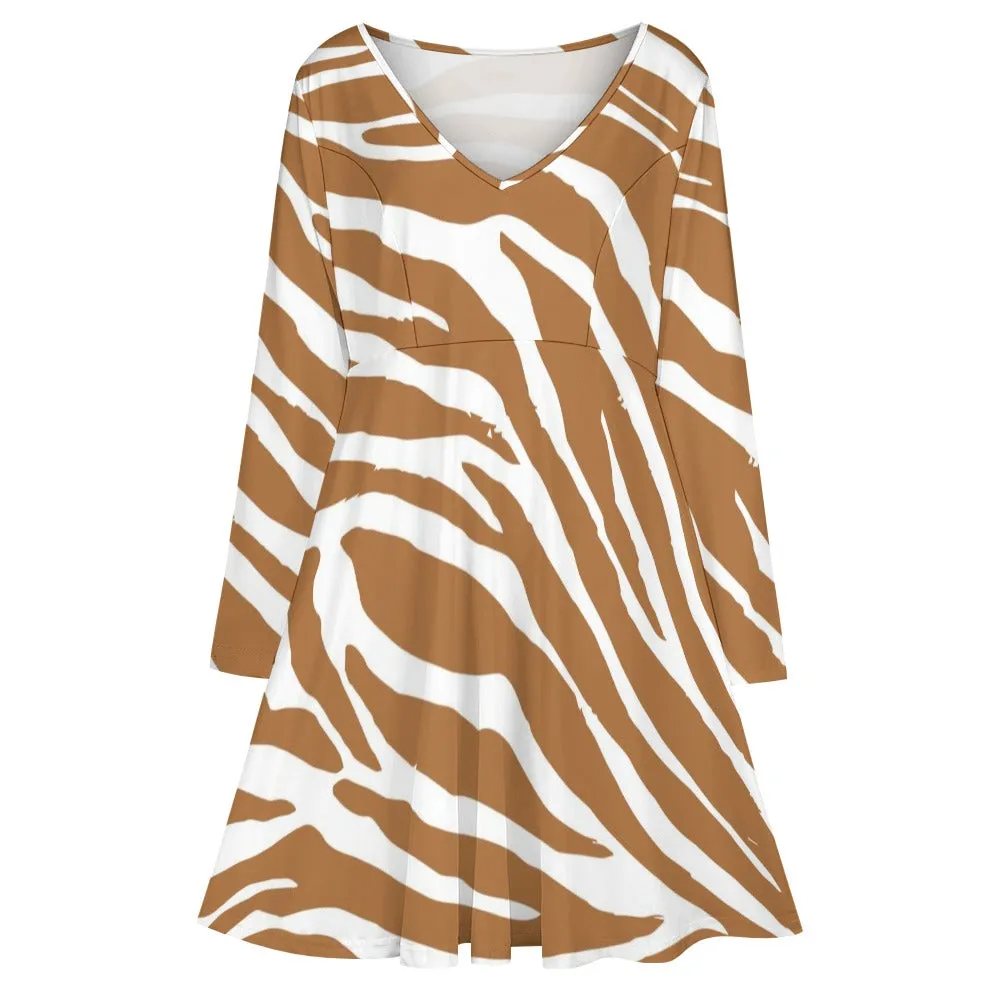 Brown Zebra V-neck dress