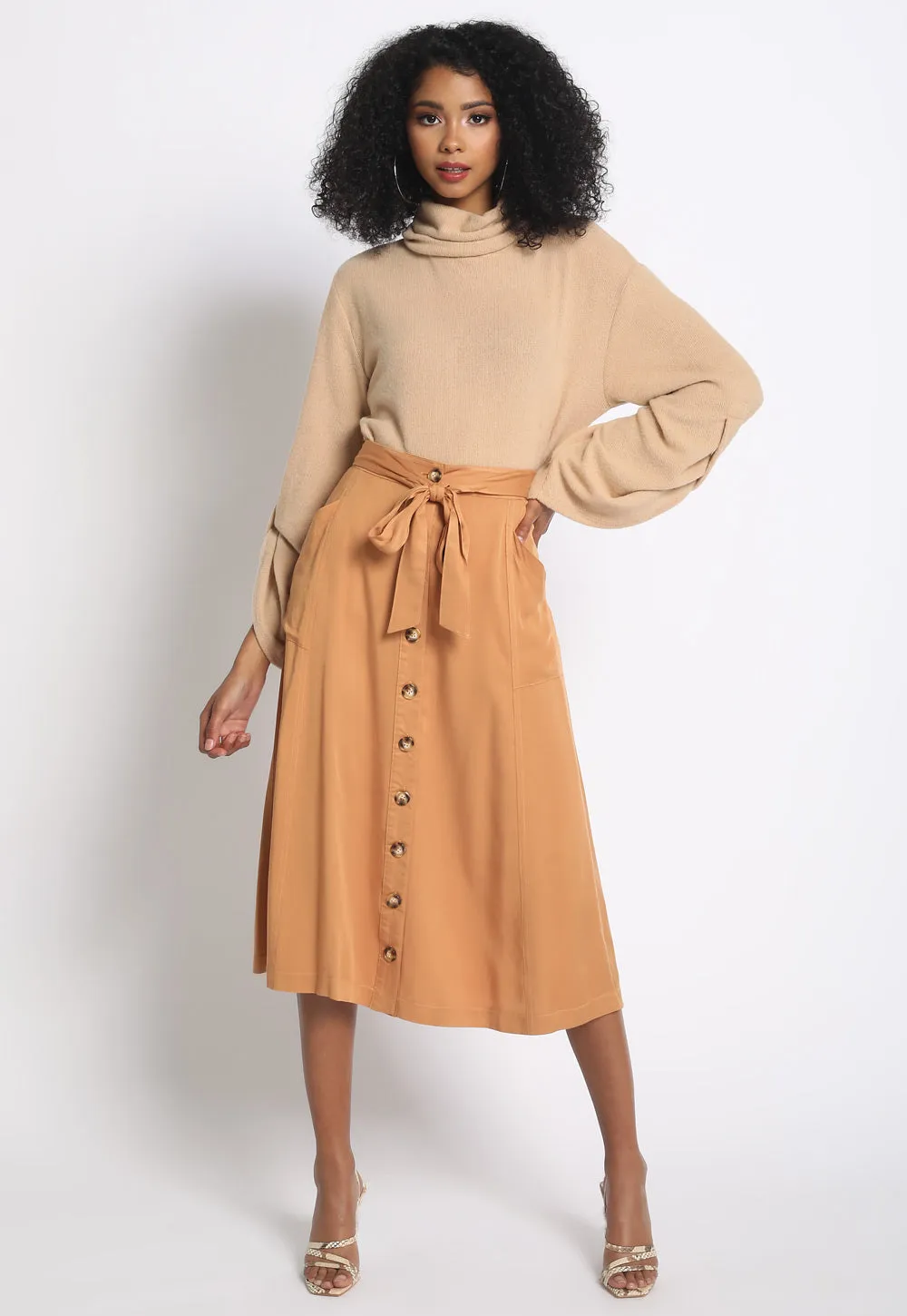 Button Front Safari Skirt