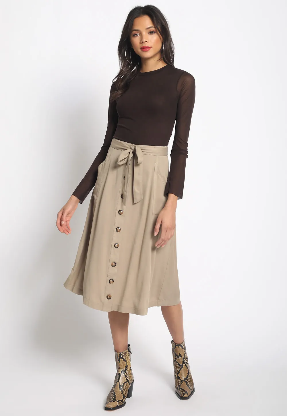 Button Front Safari Skirt