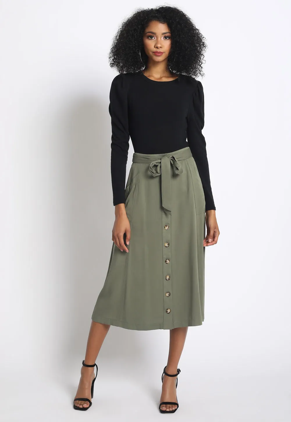 Button Front Safari Skirt