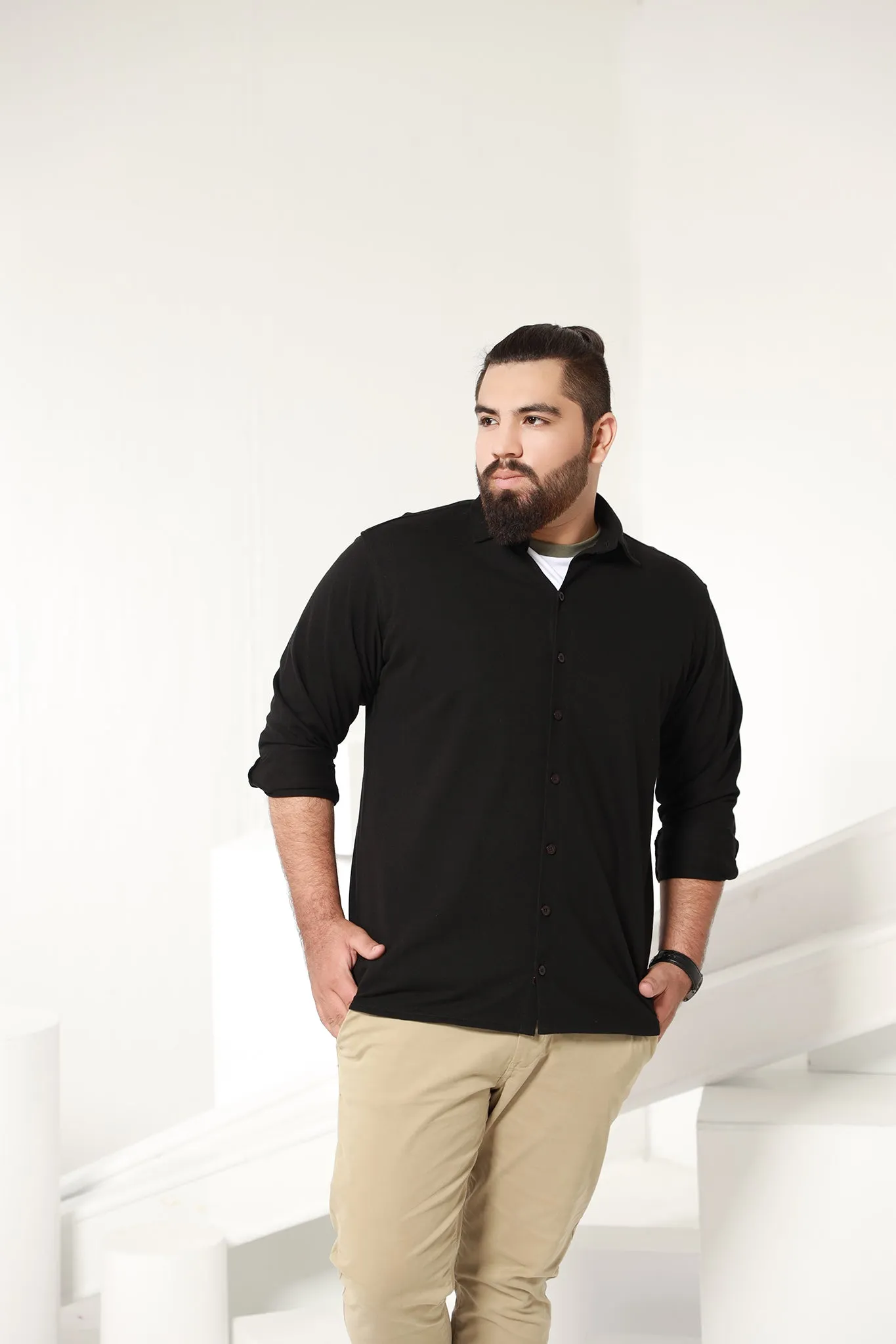 CASUAL BLACK SHIRT (PLUS SIZE) - S21 - MS0003P