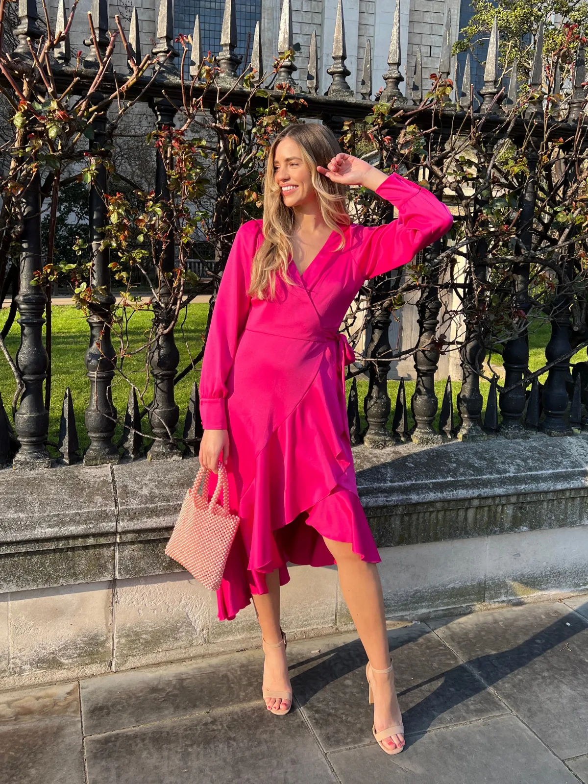 Charlotte Wrap Midi Dress / Pink