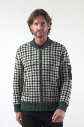 Checker Jacquard Knit Bomber Jacket