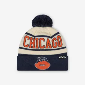 Chicago Bears Heritage Stripe Retro Logo Pom Beanie