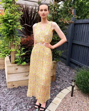 Chiffon Cross Wrap Maxi Dress yellow Floral