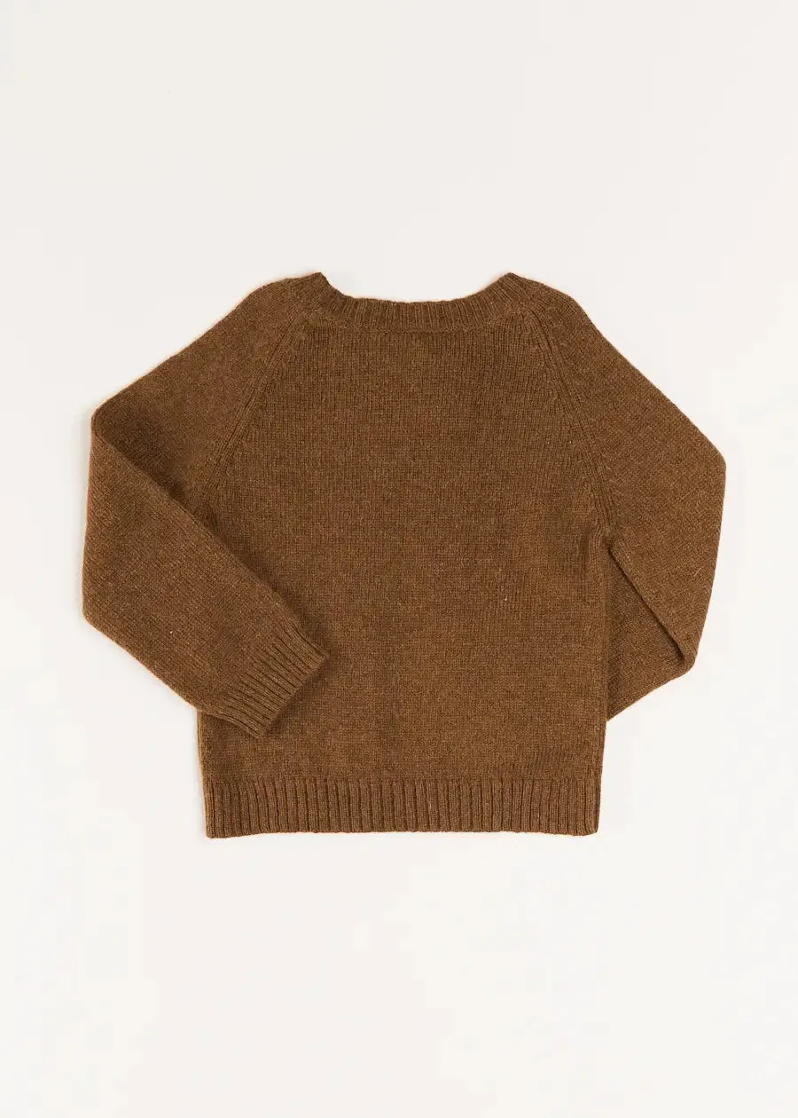 Chunky Cable Knit Crew Neck Jumper in Brown (4-10yrs)