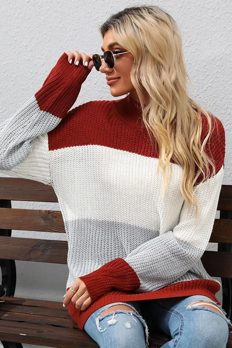 COLOR BLOCKED LOOSE FIT DAILY SWEATER