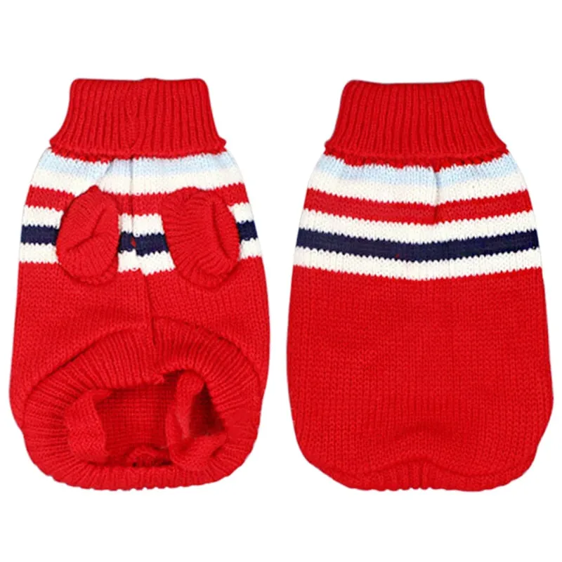 Cool Stripe Knitted Crochet Winter Outfit Puppy Sweater