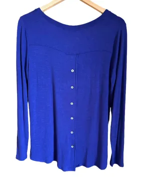 Cool Winter Indigo Button Back Scoop Neck Swing Top