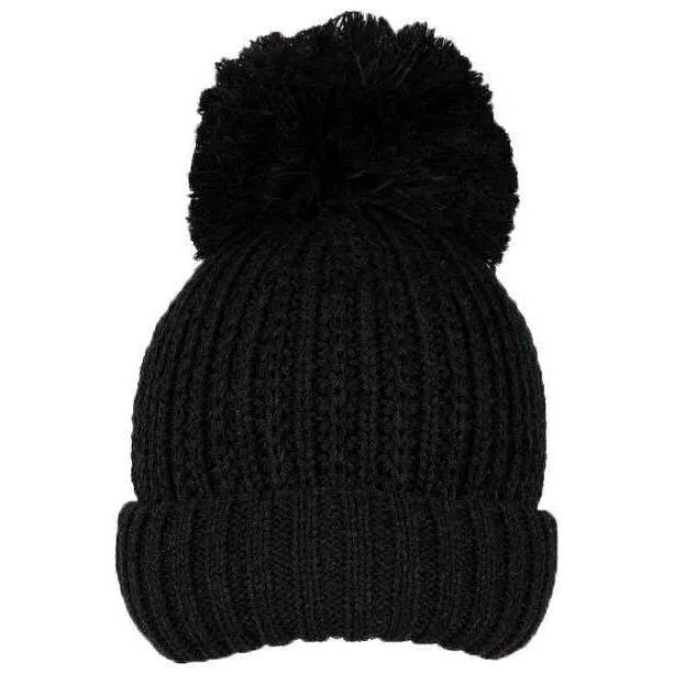 Dents Ribbed Knit Bobble Hat - Black