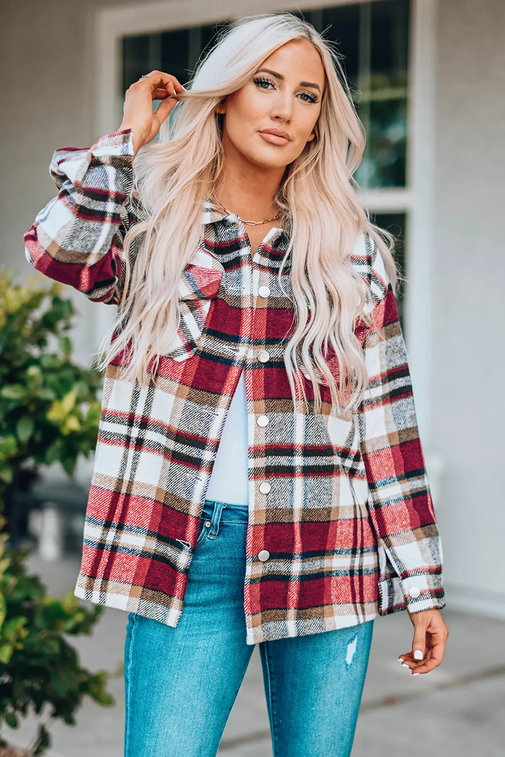 Double Take Plaid Button Front Shacket - 4 Colors