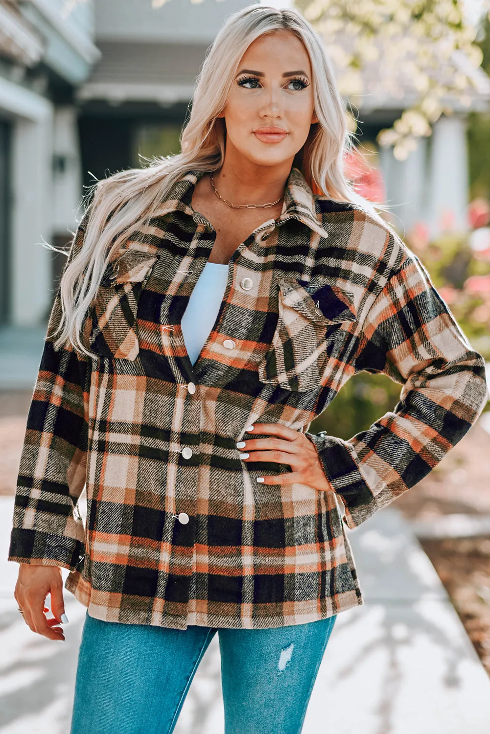 Double Take Plaid Button Front Shacket - 4 Colors