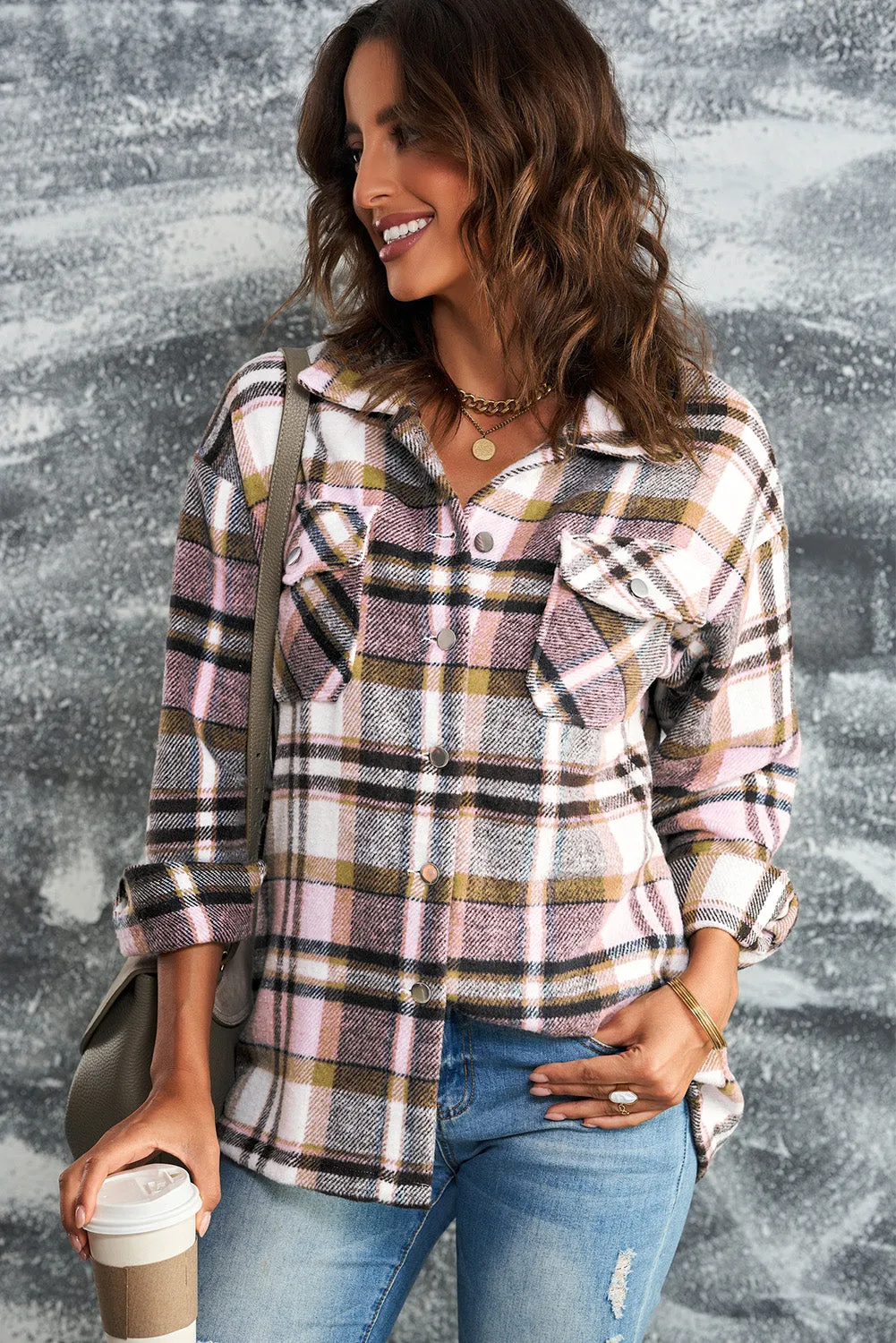 Double Take Plaid Button Front Shacket - 4 Colors