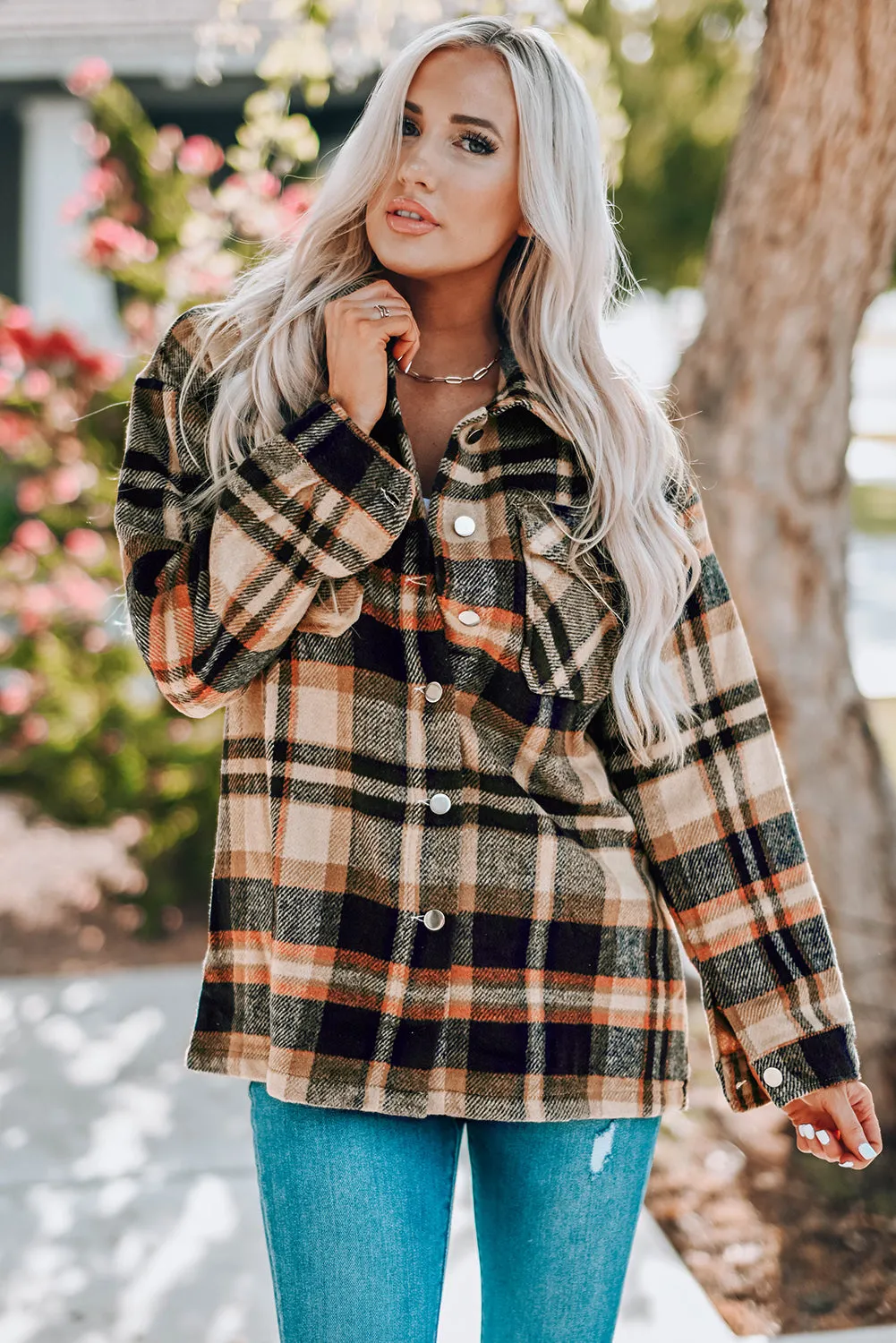 Double Take Plaid Button Front Shacket - 4 Colors