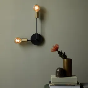 Dual Arm Brass & Black Wall Light